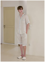 Load image into Gallery viewer, [PRE-ORDER] 2026 S/S 100% 국내산 생산&amp;고퀄리티 "블루 리본 반소매 카라넥 2pc 잠옷(+커플가능)
